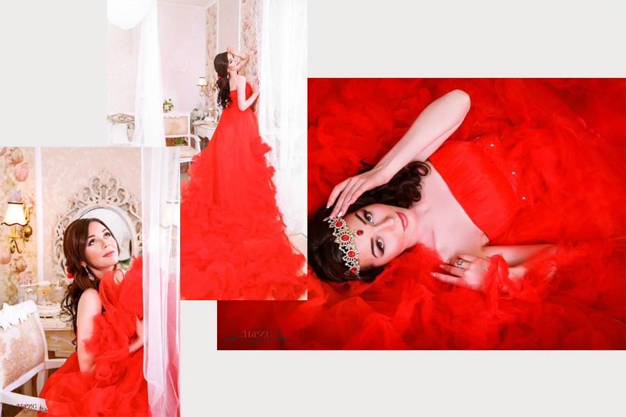 Фотопроект «Красивая жизнь» с шикарным красным платьем облаком, с длинным шлейфом, аренда/прокат фотостудия Абрис Г. Томск.